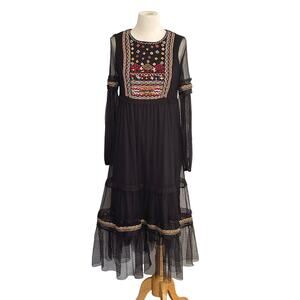 Zara Trafaluc Beaded Tulle Dress Boho Eclectic Embroidered Size Small